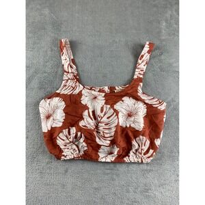 Roxy Tropical Floral Crop Tank Top Women's L G G Rust White